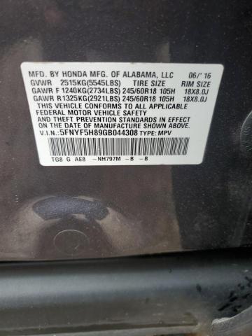 5FNYF5H89GB044308 Honda PILOT EXL