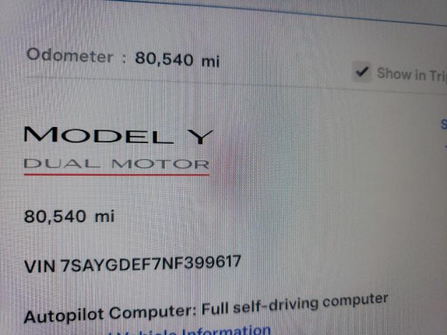 7SAYGDEF7NF399617 Tesla Model Y