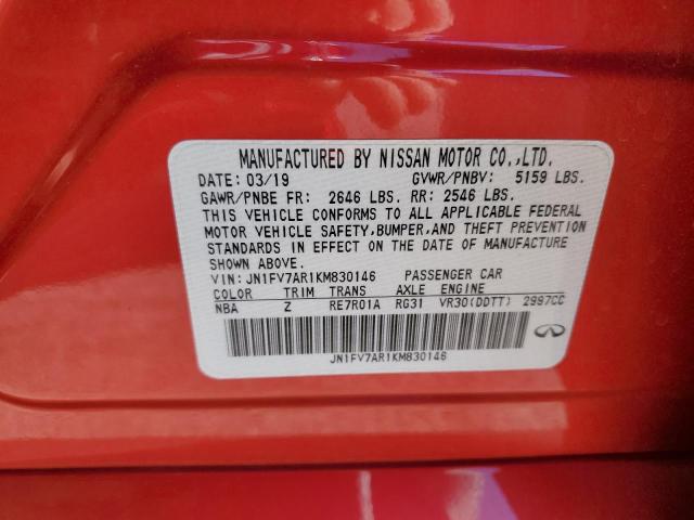 JN1FV7AR1KM830146 Infiniti Q50 Red Sport 400