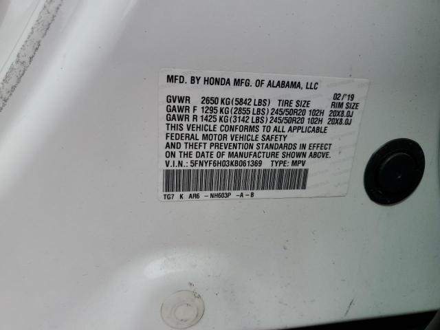 5FNYF6H03KB061369 Honda Pilot Elite