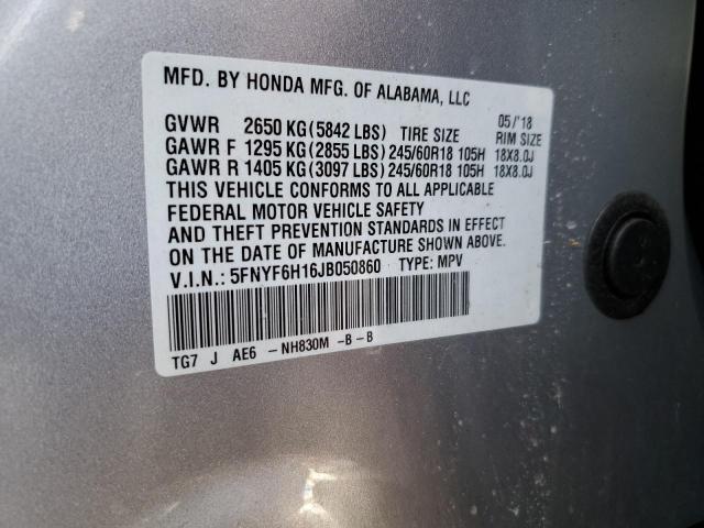 5FNYF6H16JB050860 Honda PILOT LX