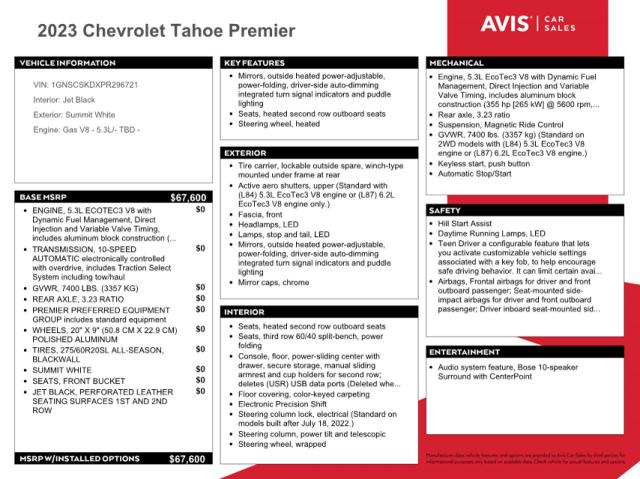 1GNSCSKDXPR296721 Chevrolet Tahoe C1500 Premier