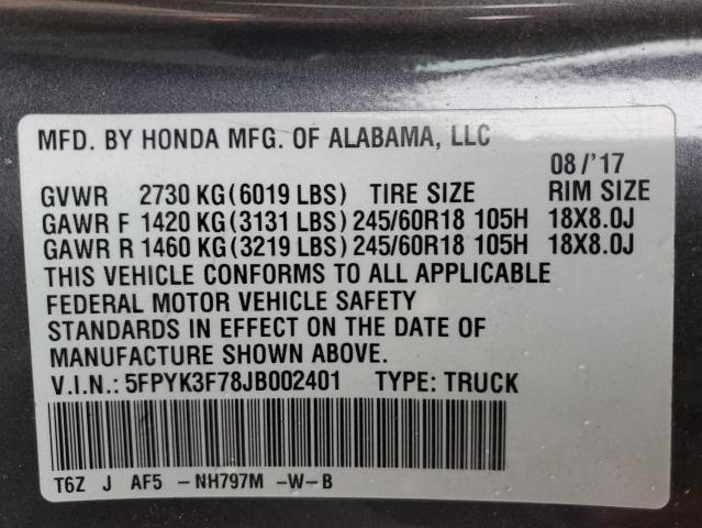 5FPYK3F78JB002401 Honda Ridgeline Rtl