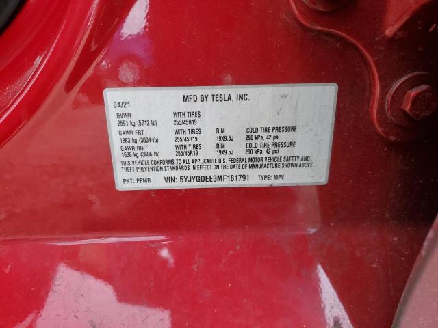 5YJYGDEE3MF181791 Tesla Model Y