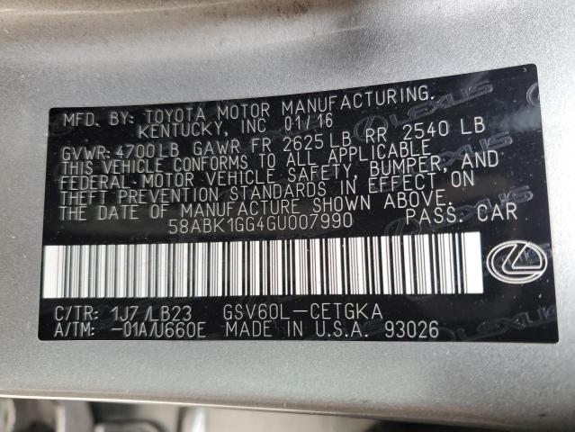 58ABK1GG4GU007990 Lexus ES 350