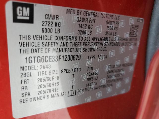 1GTG6CE33F1200679 GMC CANYON SLT