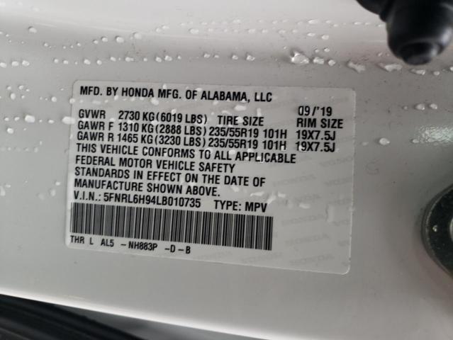 5FNRL6H94LB010735 Honda Odyssey Elite