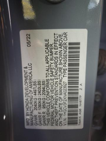 1HGCV3F2XNA023927 Honda Accord Hybrid Sport