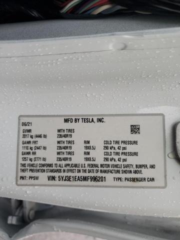 5YJ3E1EA5MF996201 Tesla 2021