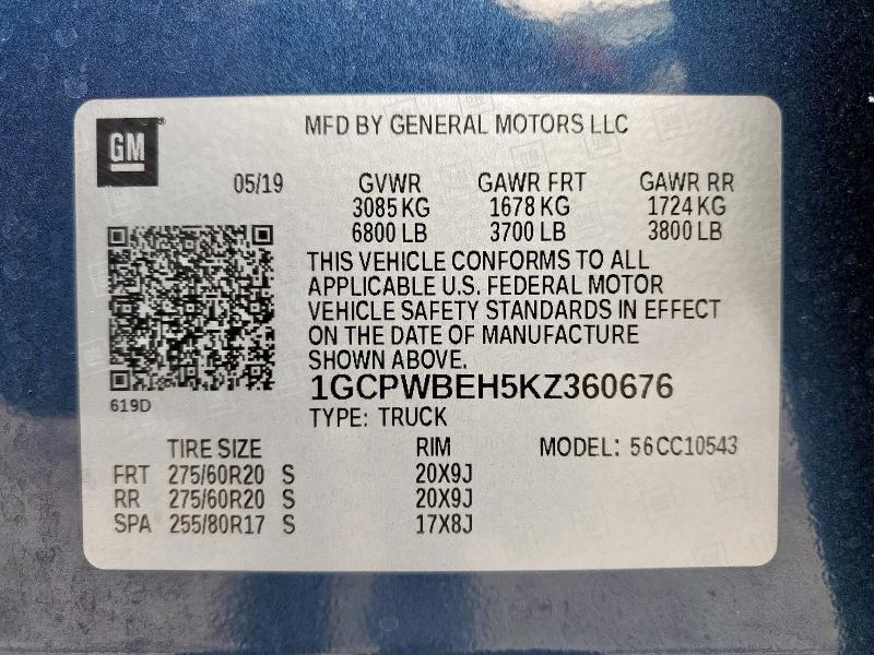 1GCPWBEH5KZ360676 Chevrolet Silverado