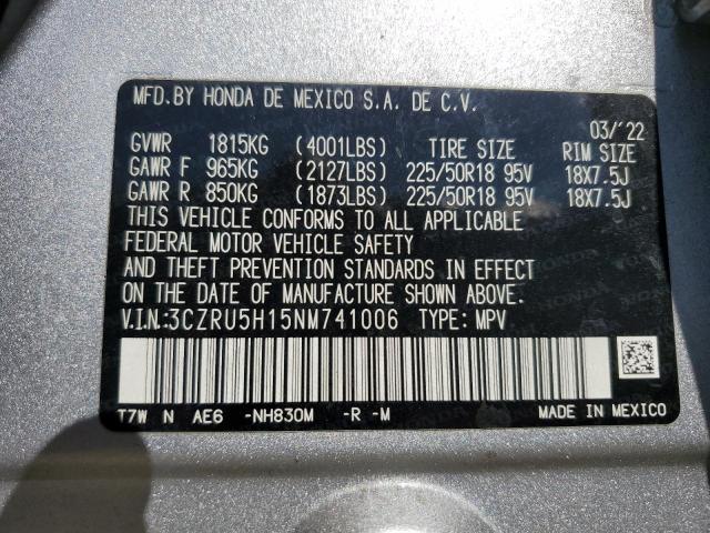 3CZRU5H15NM741006 Honda r18z9