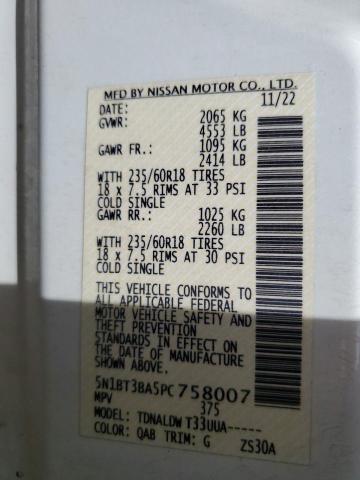 5N1BT3BA5PC758007 Nissan ROGUE SV