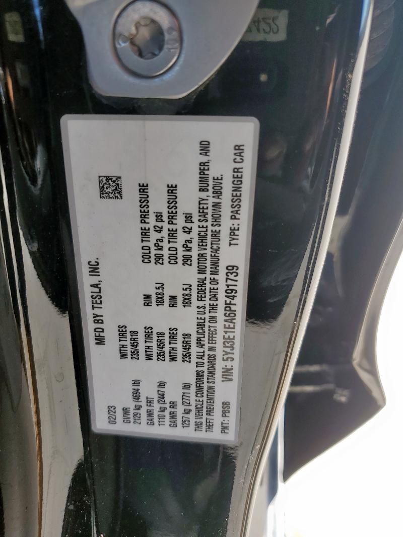 5YJ3E1EA6PF491739 Tesla MODEL 3