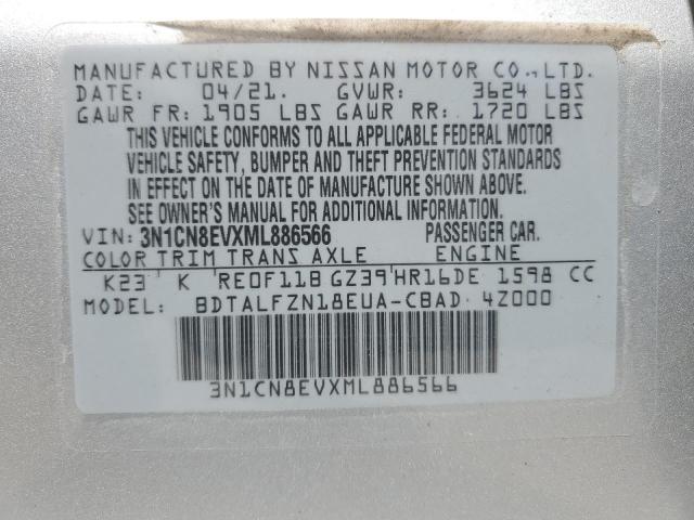3N1CN8EVXML886566 Nissan VERSA SV