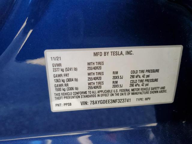 7SAYGDEE3NF323741 Tesla 2022