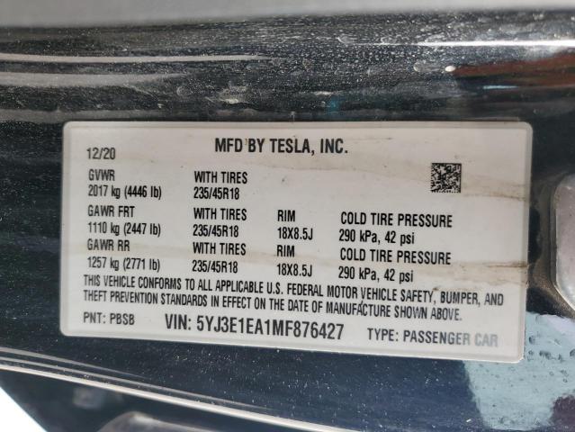 5YJ3E1EA1MF876427 Tesla MODEL 3