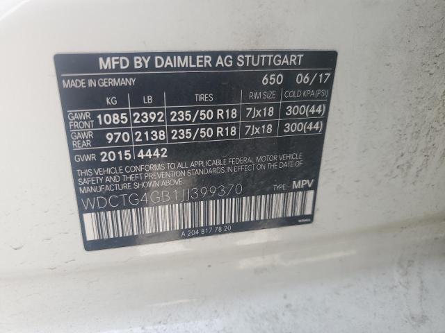 WDCTG4GB1JJ399370 Mercedes-Benz GLA 250 4M