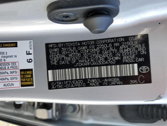 JTDKARFU6G3004762 Toyota 2zr-fxe,1nm