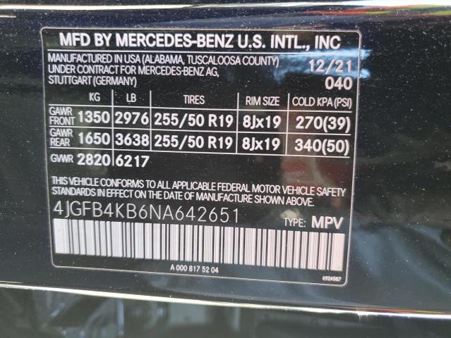 4JGFB4KB6NA642651 Mercedes-Benz m264
