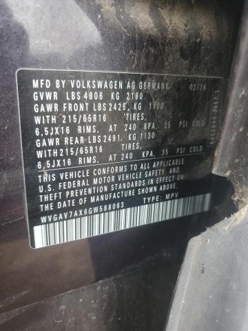 WVGAV7AX6GW588063 Volkswagen TIGUAN S