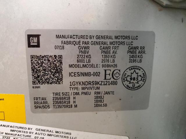 1GYKNDRS9KZ121480 Cadillac lgx - direct injection, variable valve timing, alum, gen 2