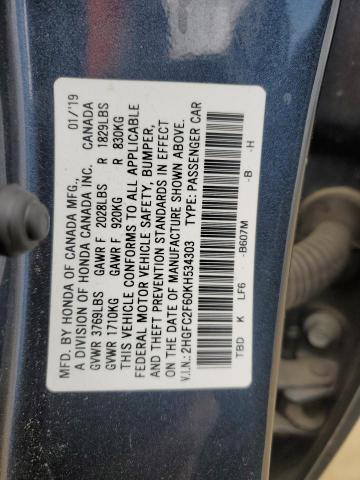 2HGFC2F60KH534303 Honda Civic Lx