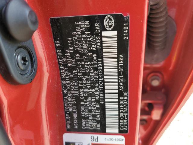 4T4BF1FK7ER420944 Toyota 2ar-fe
