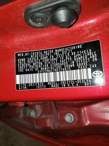 5YFEPMAE7MP216815 Toyota 2zr-fae