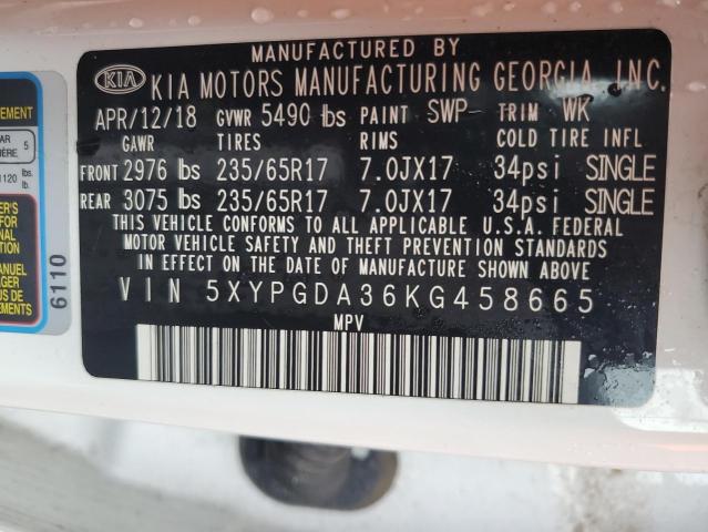 5XYPGDA36KG458665 KIA SORENTO L