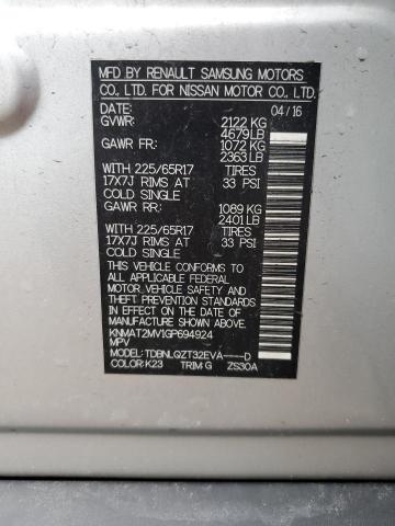 KNMAT2MV1GP694924 Nissan ROGUE S