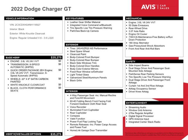 2C3CDXHG4NH118927 Dodge CHARGER GT