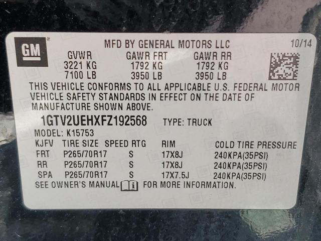 1GTV2UEHXFZ192568 GMC Sierra K1500 Sle