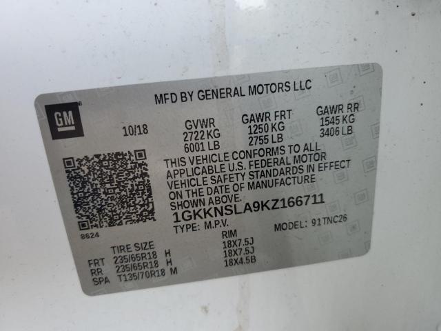 1GKKNSLA9KZ166711 GMC ACADIA SLE