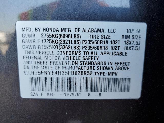 5FNYF4H35FB026952 Honda PILOT SE