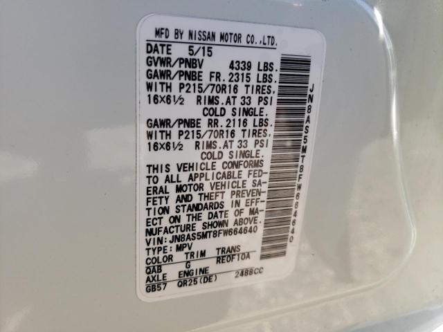 JN8AS5MT8FW664640 Nissan Rogue Select S