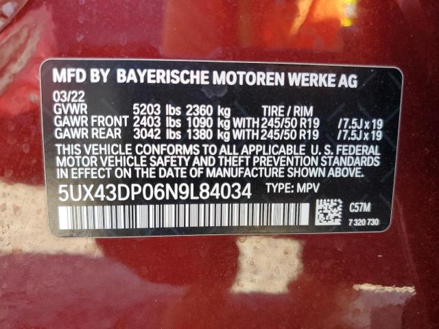 5UX43DP06N9L84034 BMW X3 Sdrive30i