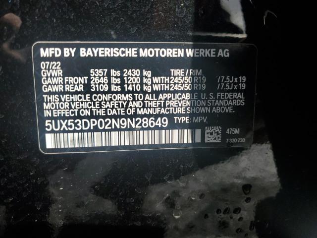 5UX53DP02N9N28649 BMW X3 Xdrive30i