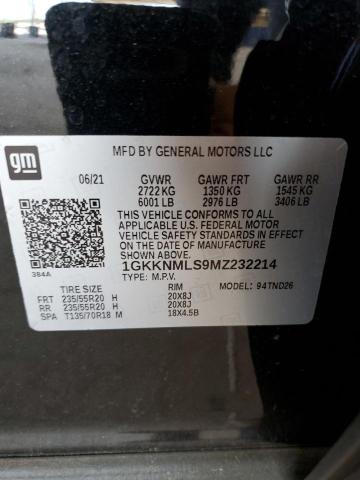1GKKNMLS9MZ232214 GMC ACADIA SLT
