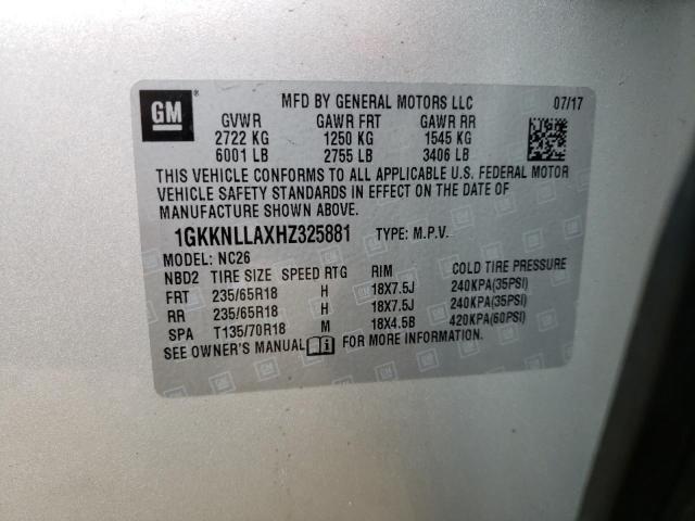 1GKKNLLAXHZ325881 GMC ACADIA SLE