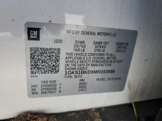 1GKS1BKDXMR193989 GMC YUKON SLT