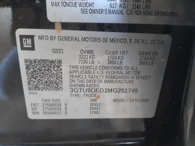 3GTU9DED1MG251749 GMC Sierra K1500 Slt