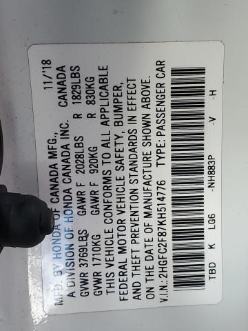 2HGFC2F87KH514776 Honda Civic Sport