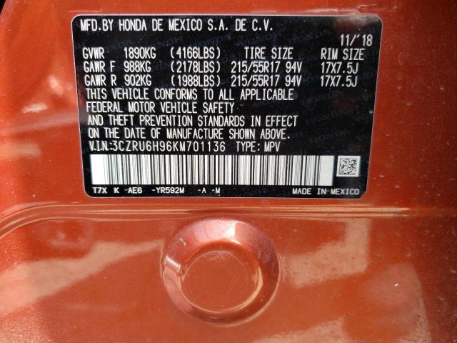 3CZRU6H96KM701136 Honda Hr-v Touring
