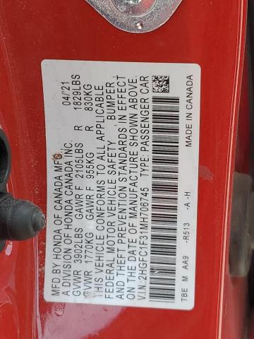 2HGFC1F31MH706745 Honda CIVIC EX