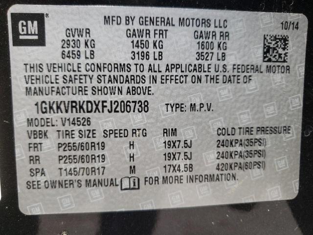 1GKKVRKDXFJ206738 GMC Acadia Slt-1