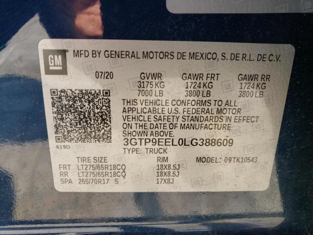 3GTP9EEL0LG388609 GMC Sierra K1500 At4