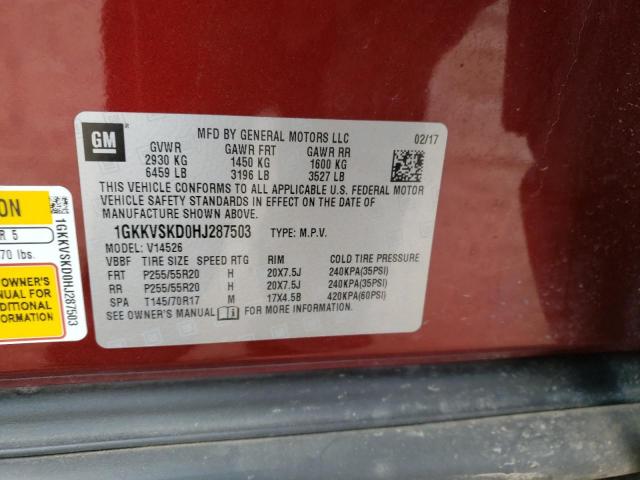 1GKKVSKD0HJ287503 GMC Acadia Limited Slt-2