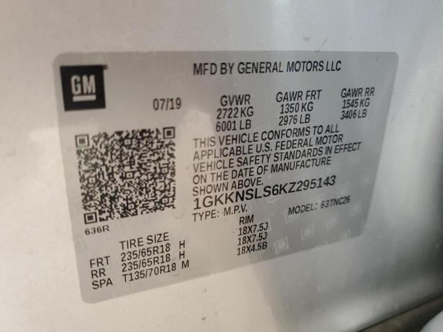 1GKKNSLS6KZ295143 GMC ACADIA SLE