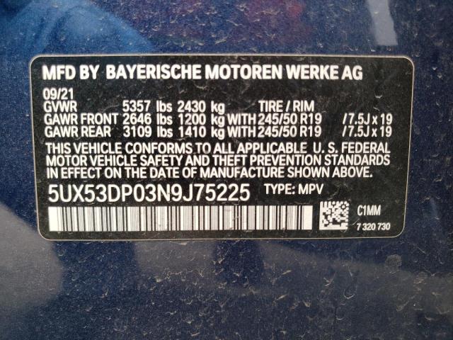 5UX53DP03N9J75225 BMW X3 Xdrive30i
