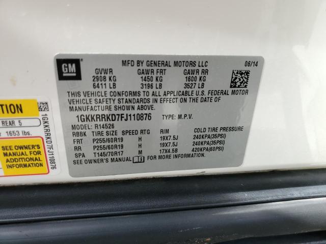 1GKKRRKD7FJ110876 GMC Acadia Slt-1